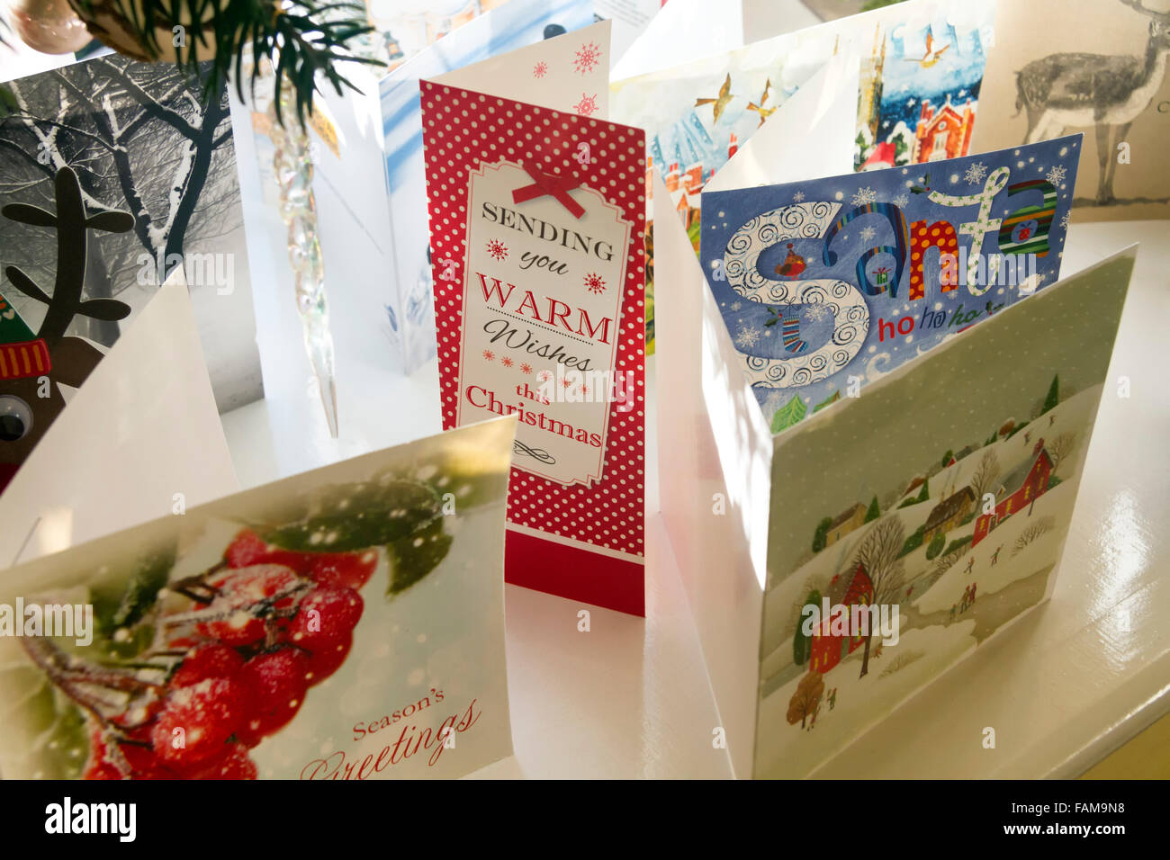 Christmas Cards On A Window Sill Stock Photo - Alamy