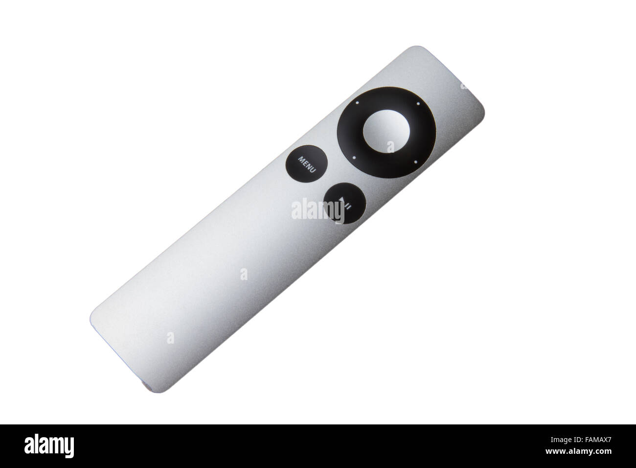 Apple TV remote controller on a white background Stock Photo