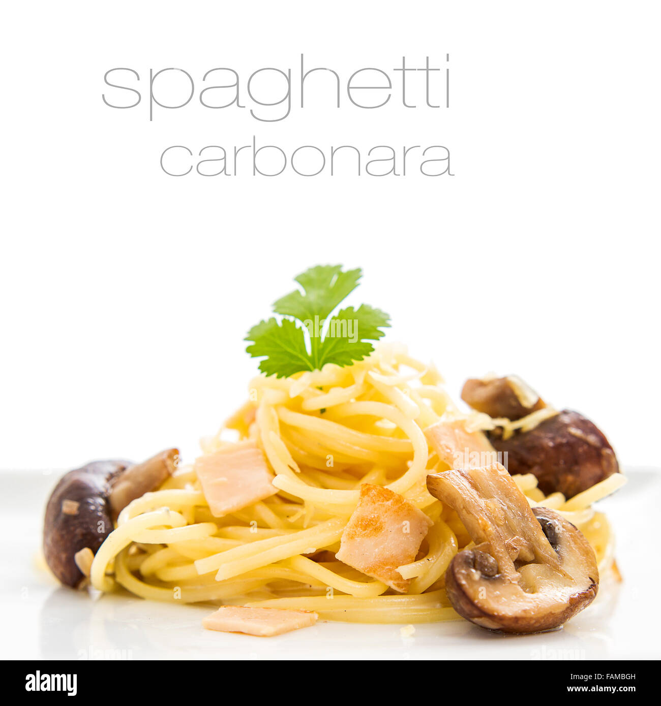 Spaghetti carbonara with mushroom, macro, soft focus Stock Photo Alamy