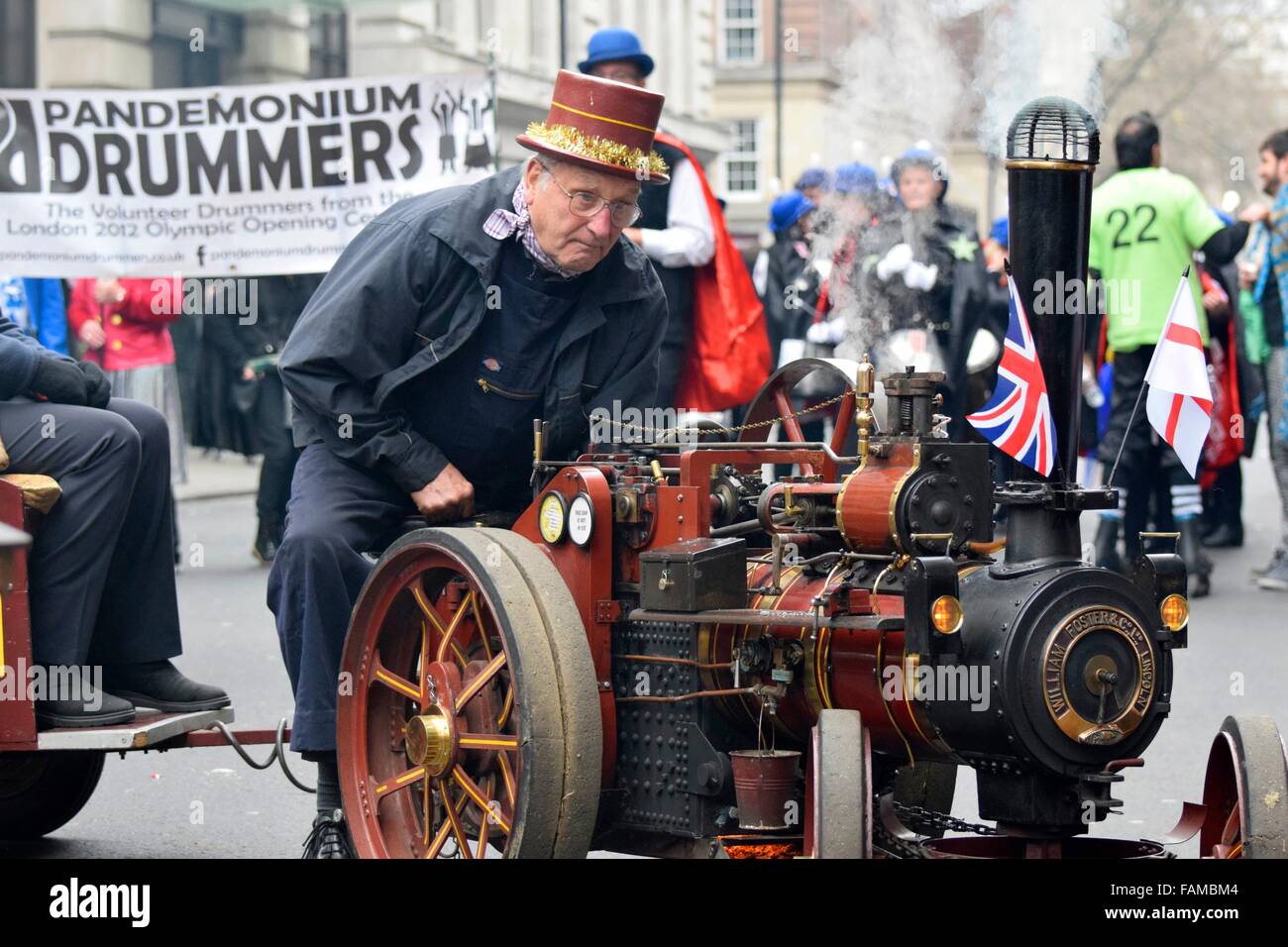 London, UK. 1st January, 2016. News Yearr Day Parade from Piccadilly to Parliament Square. Miniature traction engine Credit:  PjrNews/Alamy Live News Stock Photo