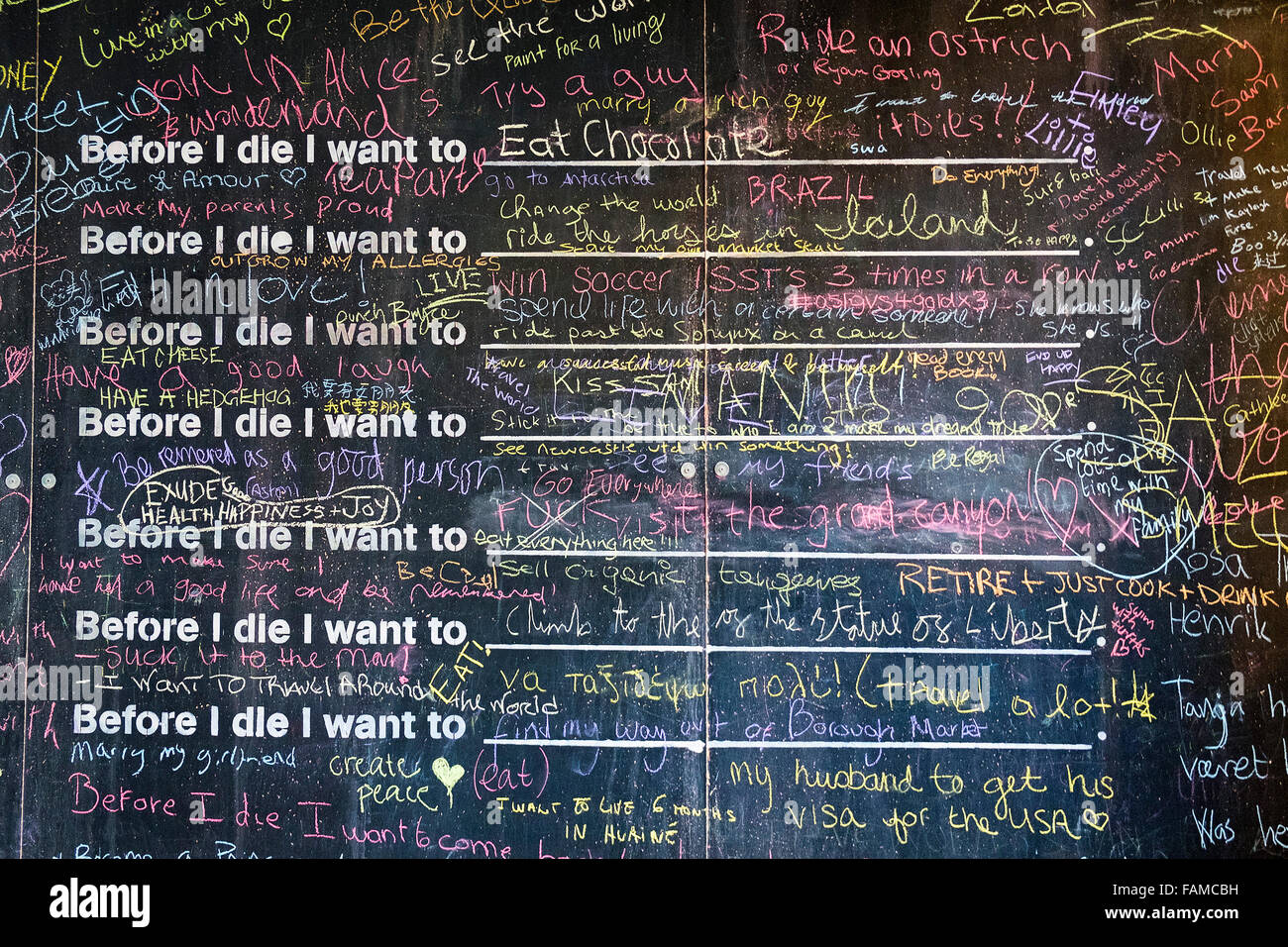 A notice board covered in messages in Borough Market in London. Stock Photo