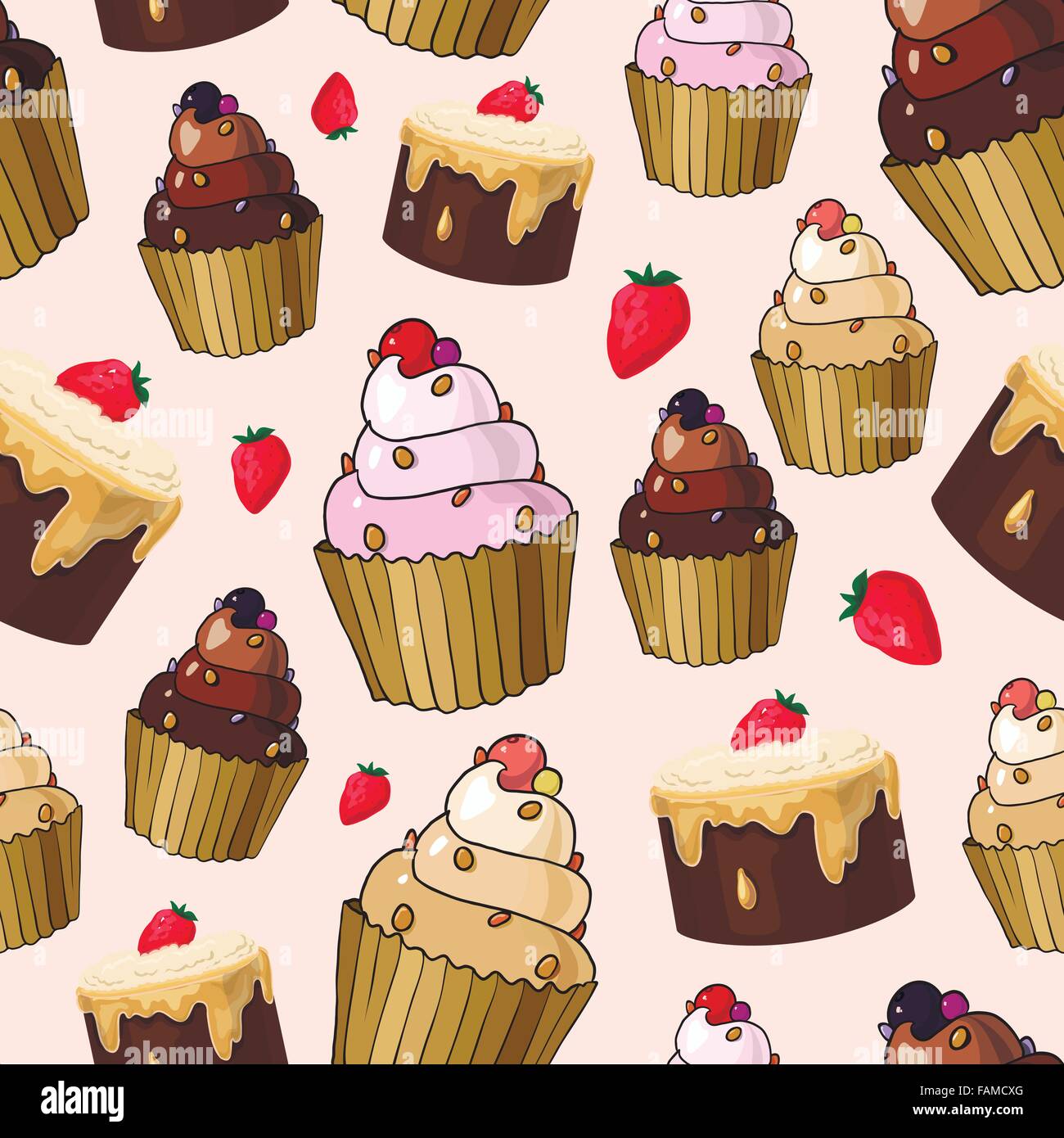 Seamless pattern with cherry cupcakes Stock Vector Image & Art - Alamy