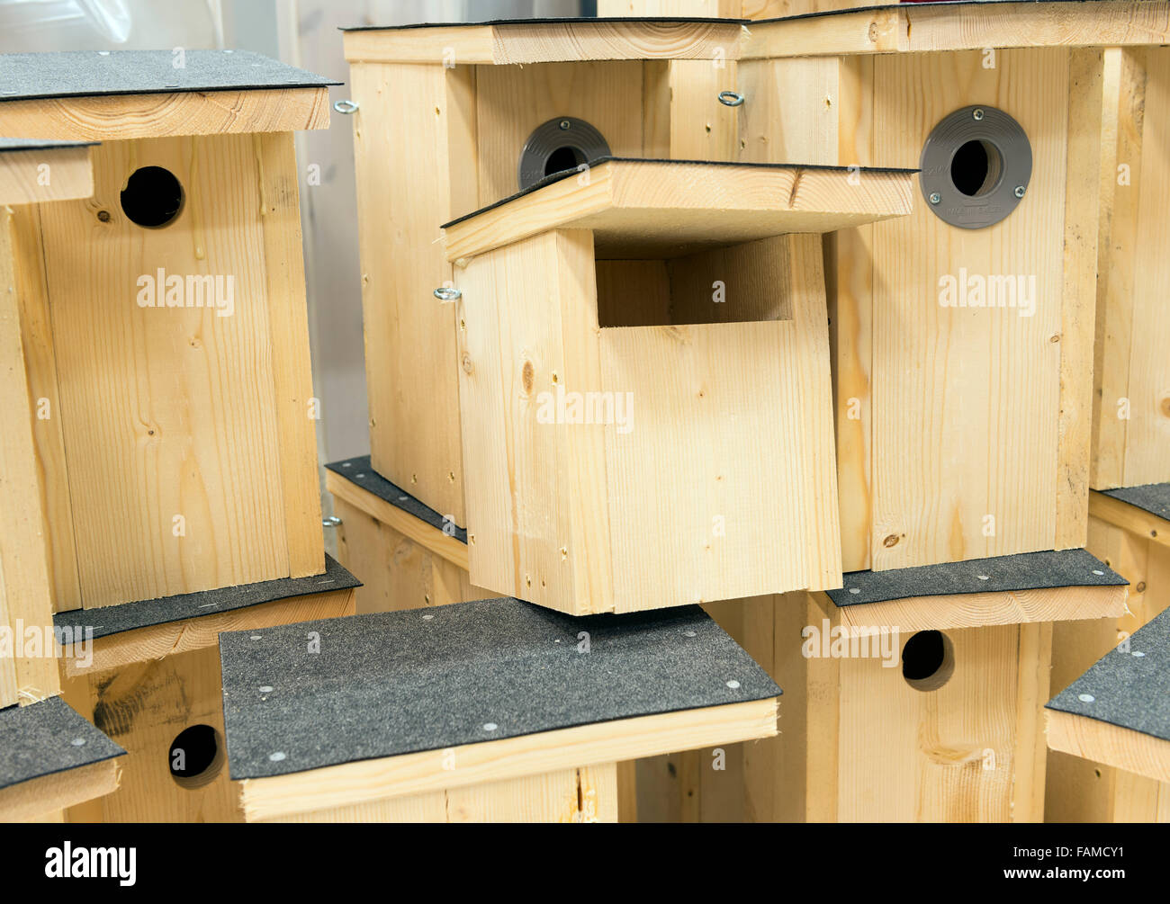 Nesting boxes in workshop Stock Photo
