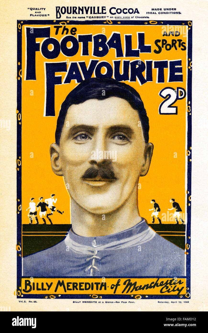Football Favourite, Billy Meredith, sports magazine cover featuring the Welsh footballing Wizard who starred for both Manchester clubs Stock Photo