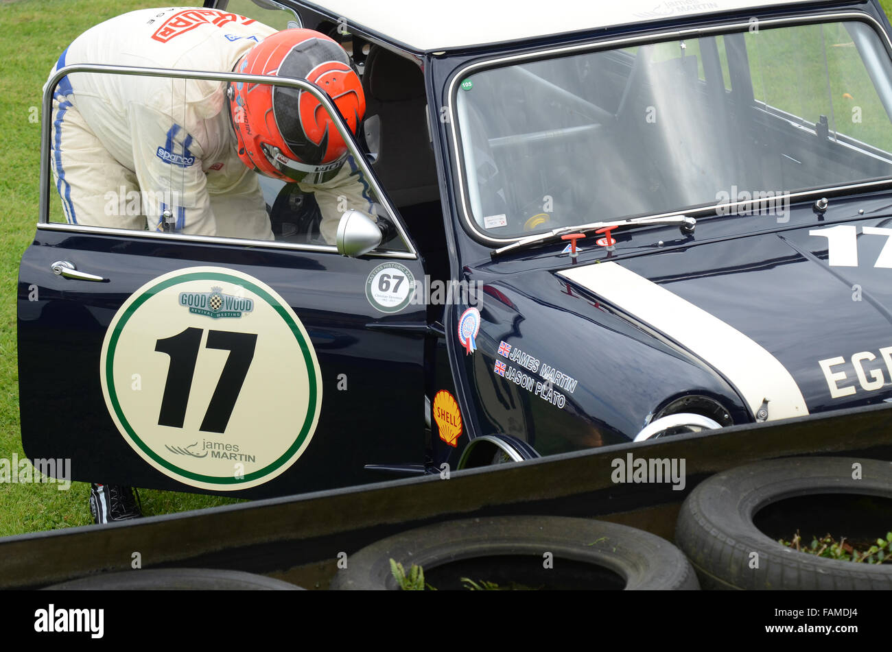 James Martin British chef and TV presenter best known for presenting the BBC's Saturday Kitchen. Owns and races a Mini, slid off at Goodwood Revival Stock Photo