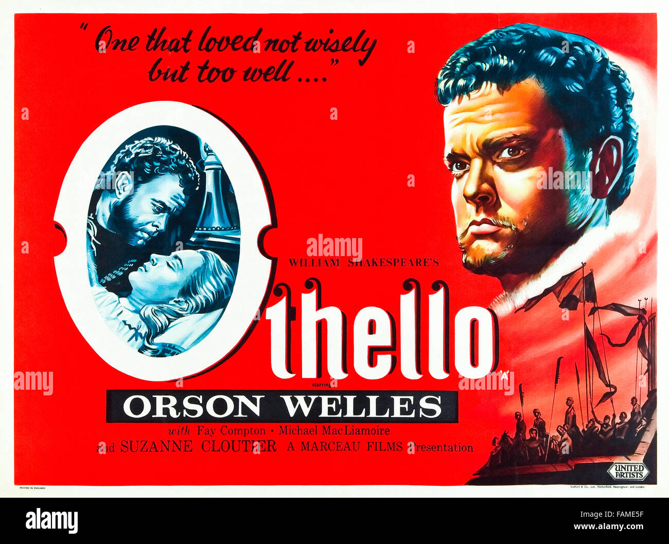 Othello (1951) directed by Orson Welles and starring Orson Welles, Micheál MacLiammóir, Robert Coote and Fay Compton. Welles overcomes production difficulties and a low budget in his adaptation of Shakespeare’s Othello which includes his own star performance as the moor of Venice. Stock Photo