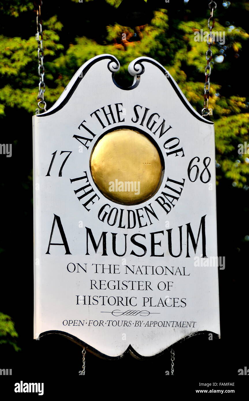 Weston, Massachusetts: Sign at the colonial era 1768 Golden Ball Tavern ...