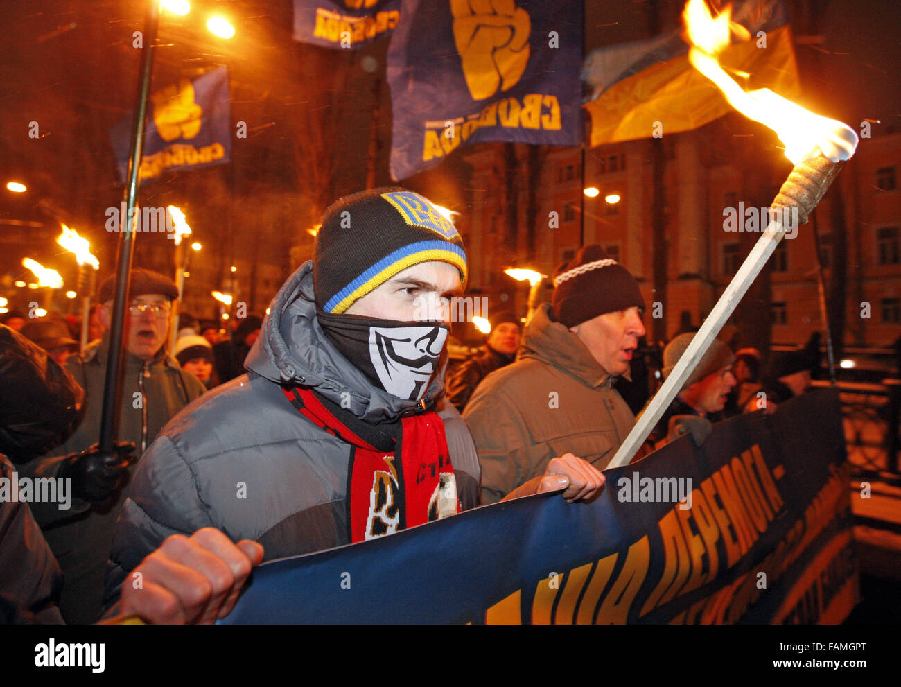 Kiev, Ukraine. 1st Jan, 2016. Supporters and members of the Ukrainian ...