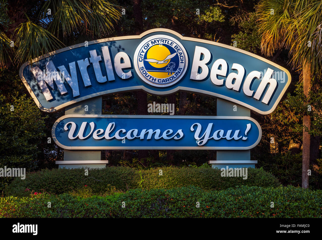 welcoming sign for city of Myrtle Beach Stock Photo