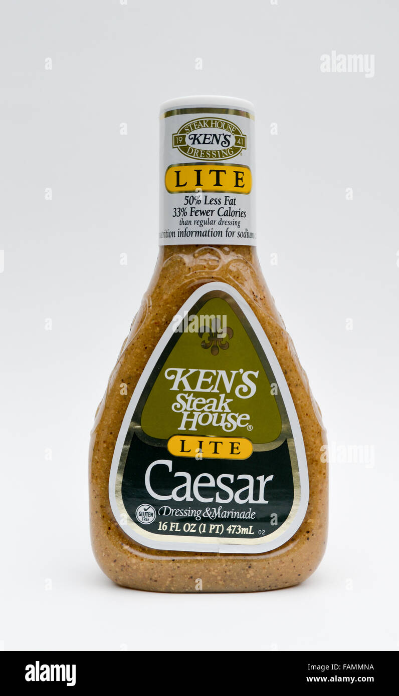 A bottle of Ken's Steak House Lite Caesar Salad Dressing Stock Photo
