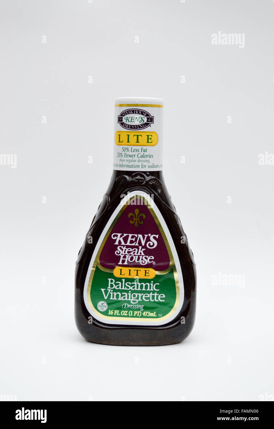 A bottle of Ken's Steak House Lite Balsamic Vinaigrette Dressing Stock