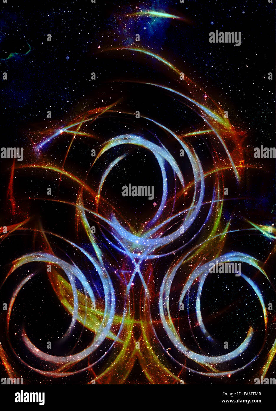 Cosmic space and stars and abstract circle background Stock Photo