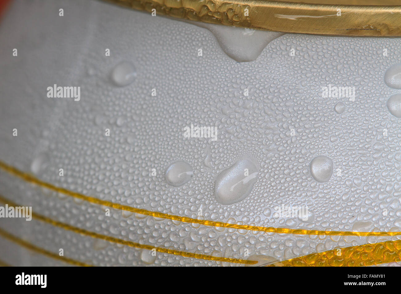 aluminum can with water drops close up Stock Photo