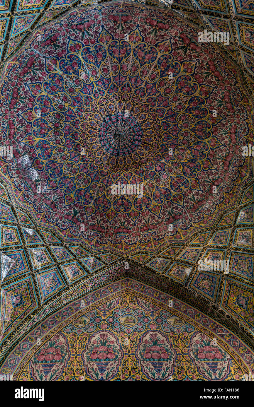 Mosaic roses, ceiling  of Nasir ol Molk Mosque, Shiraz, Iran Stock Photo