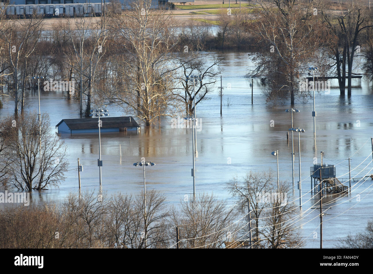 Valley Park, Missouri, USA. 1st January, 2016. Flood waters nearly