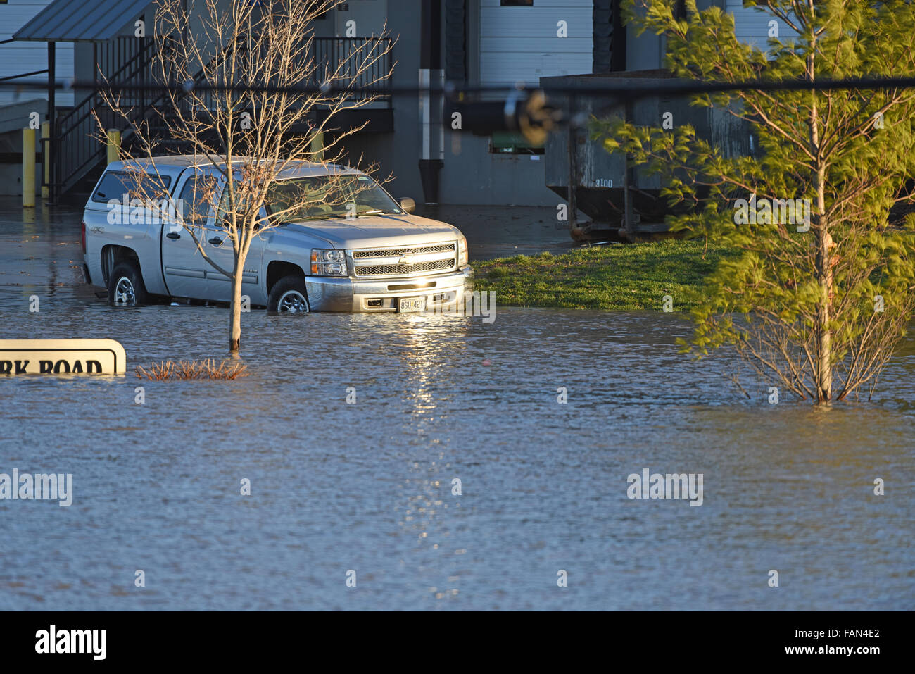 Valley Park, Missouri, USA. 1st January, 2016. Flood waters near the