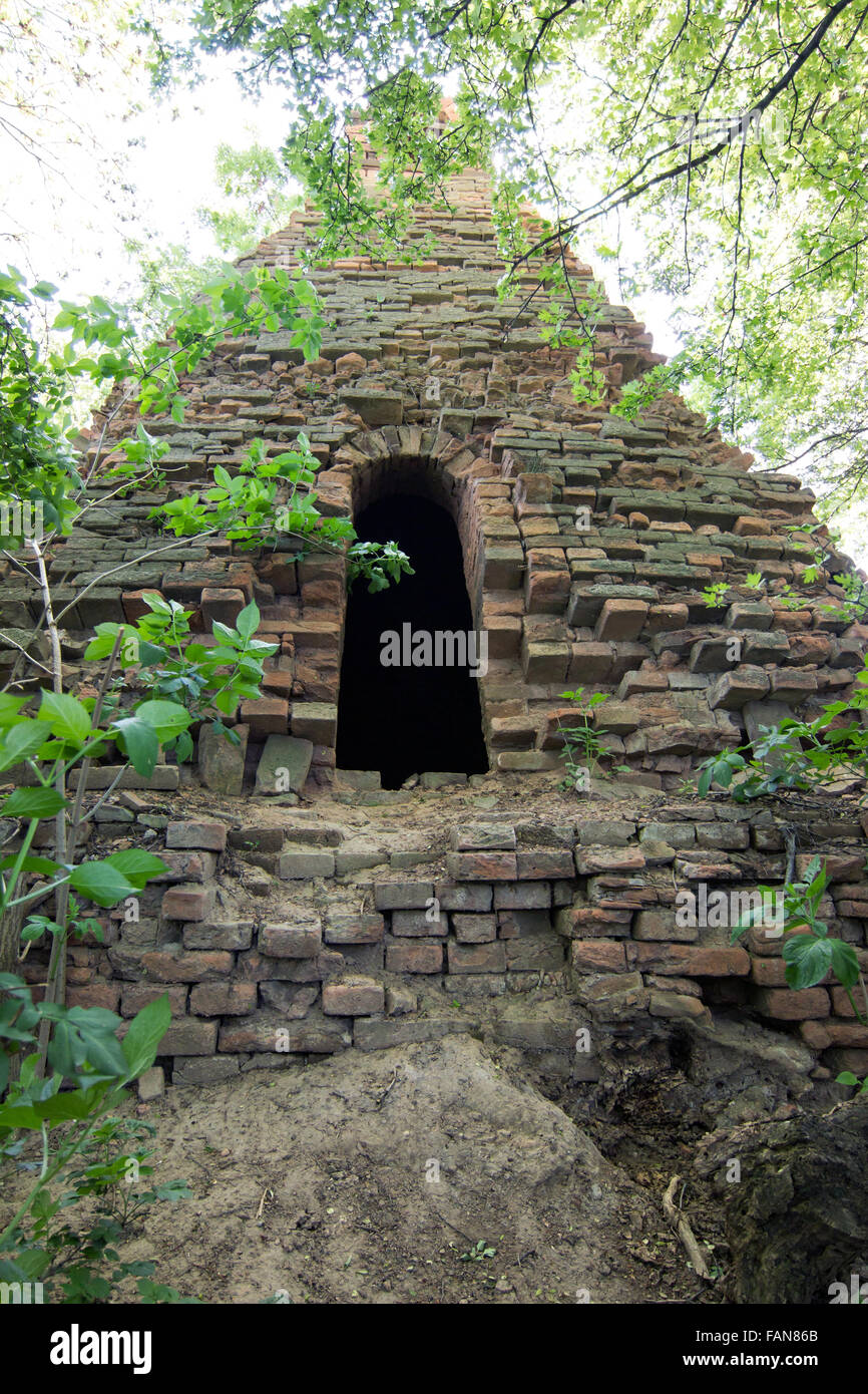 Ruins of the old abandoned brick furnace from 1850 Stock Photo