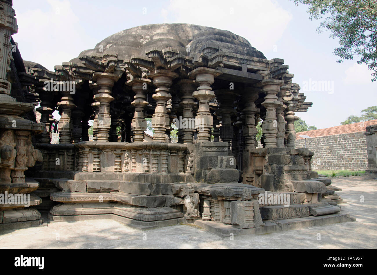 Carved exterior view of Kopeshwar Temple, Khidrapur, Maharashtra, India Stock Photo