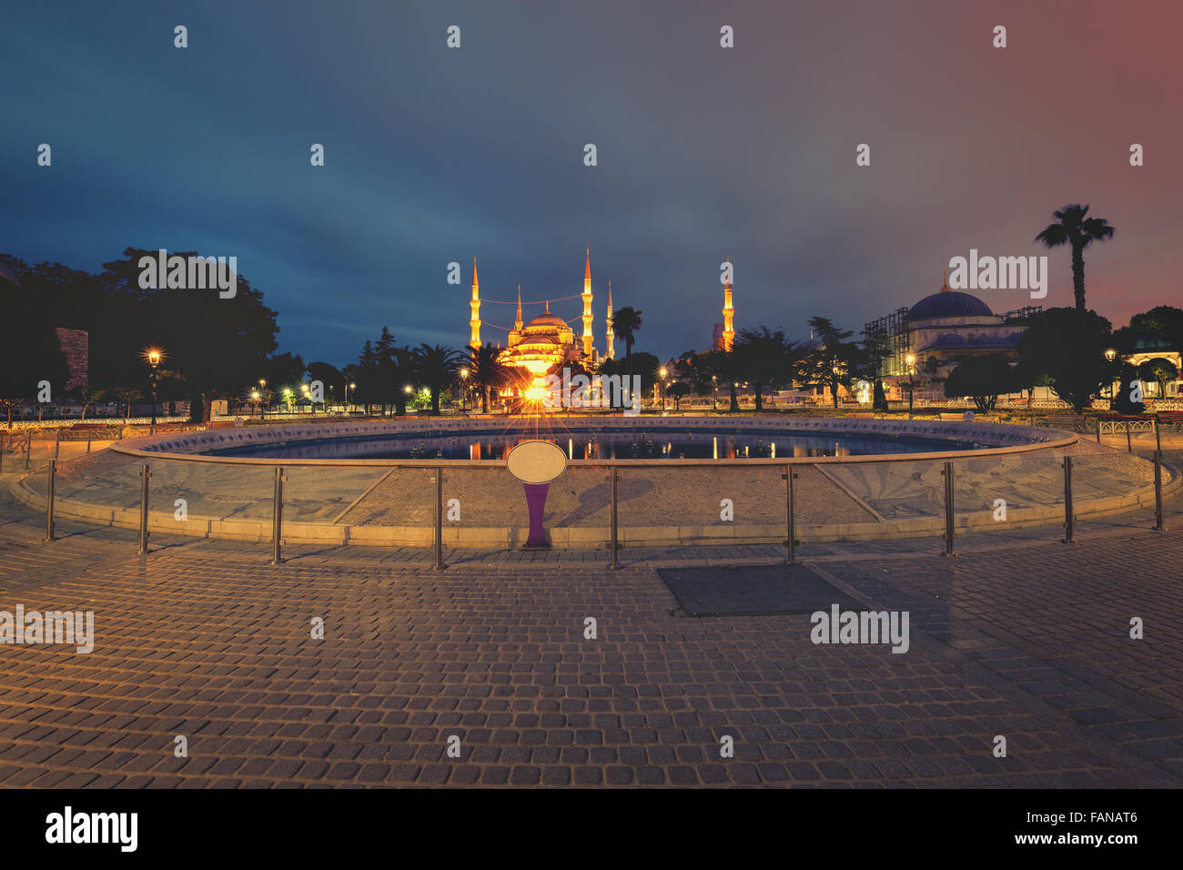 Vintage style photo of Sultanahmet Blue Mosque at night, Istanbul ...