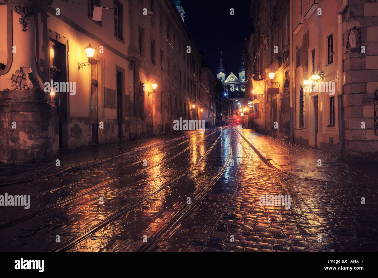 Old European city at night Stock Photo - Alamy