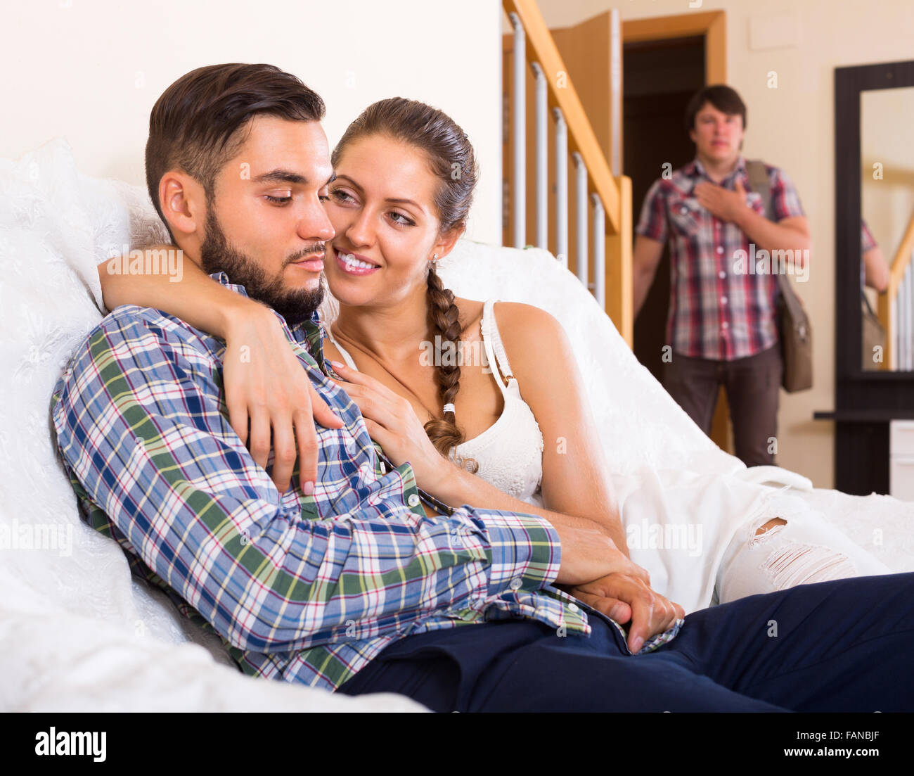 Young Adult Discovering His Cheating Attractive Girlfriend At Home Young Adult Discovering His Cheating Attractive Girlfriend At Home