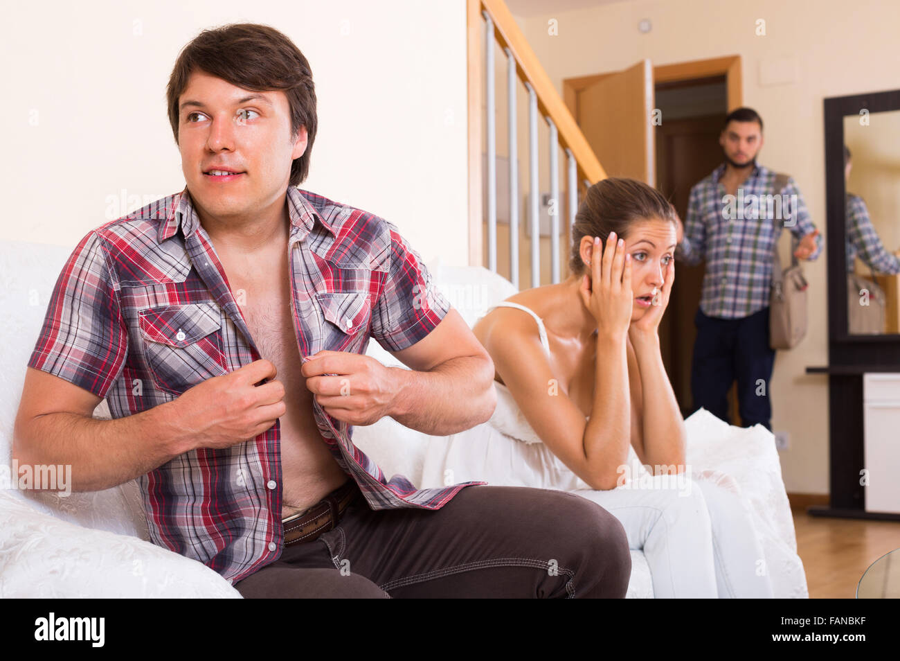 Angry Guy Discovering His Cheating Young Attractive Wife