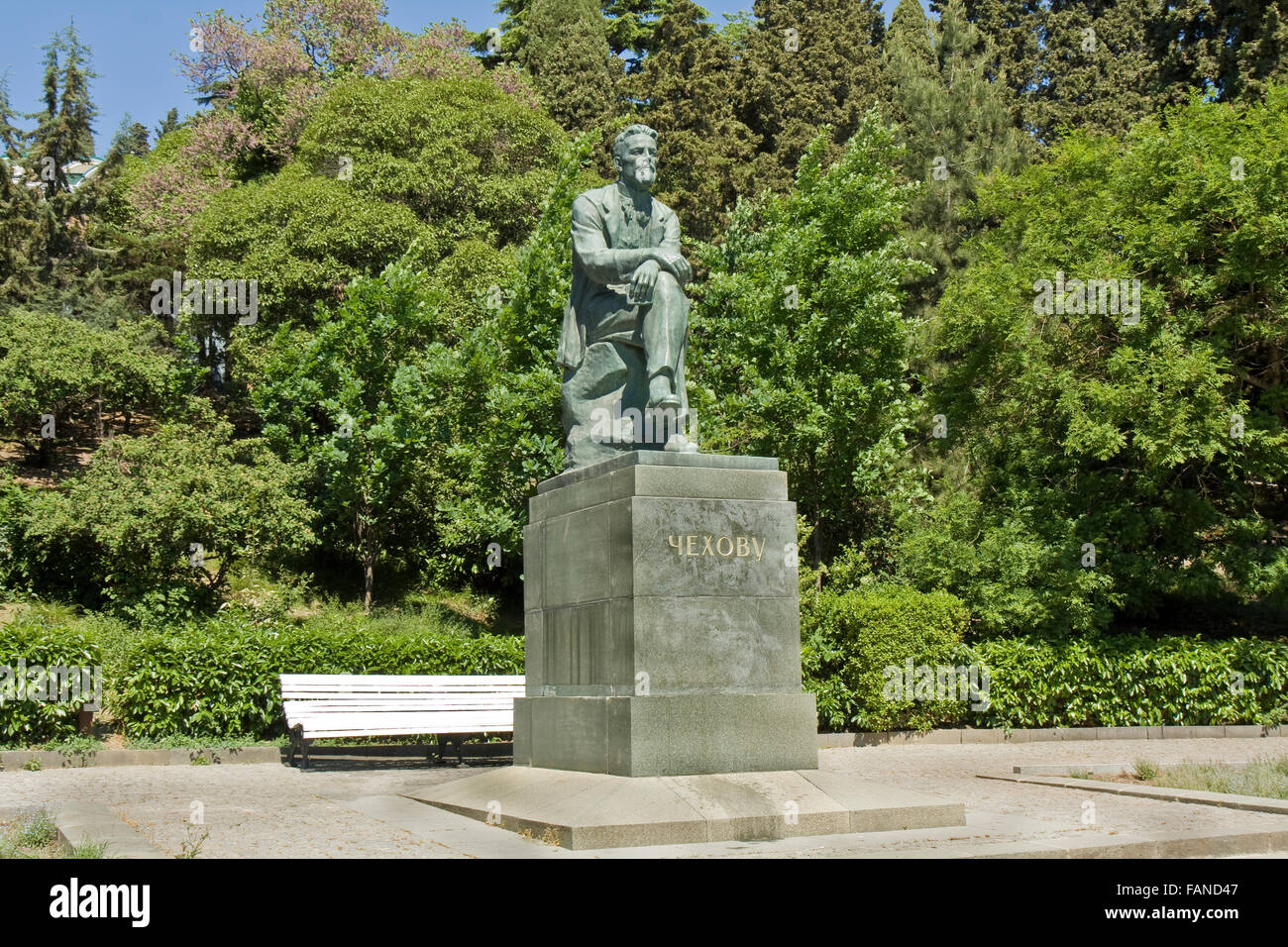 YALTA, UKRAINE - MAY 18: monument to writer chekhov, May 18, 2012, in town Yalta, Ukraine, has been errected in 1953. Stock Photo