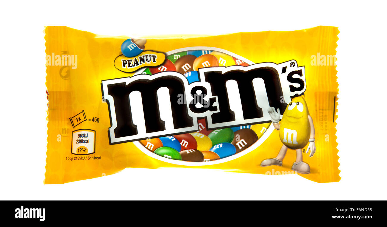 Packet of Peanut M&M's milk chocolate made by Mars Inc, isolated on Stock  Photo - Alamy