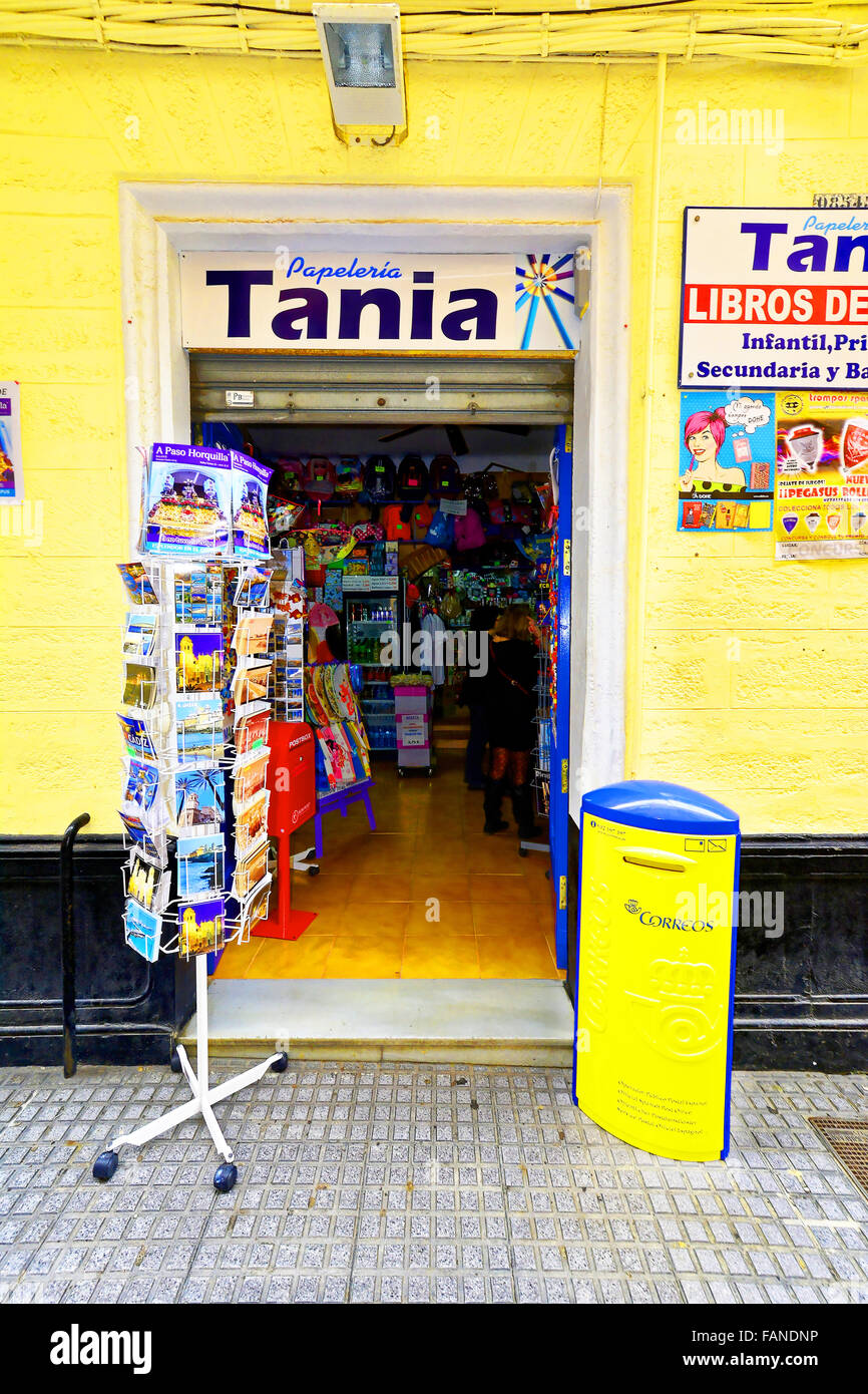 Cadiz Spain postcards souvenirs newspapers and stamps shop Stock Photo