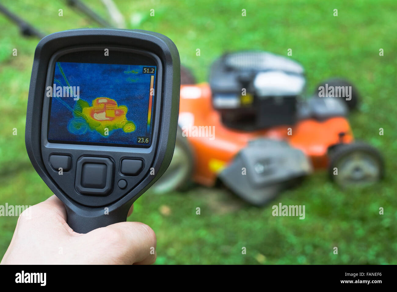 thermal image of Lawnmower Stock Photo