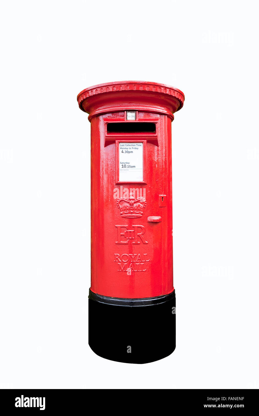 British red post box on a white background Stock Photo