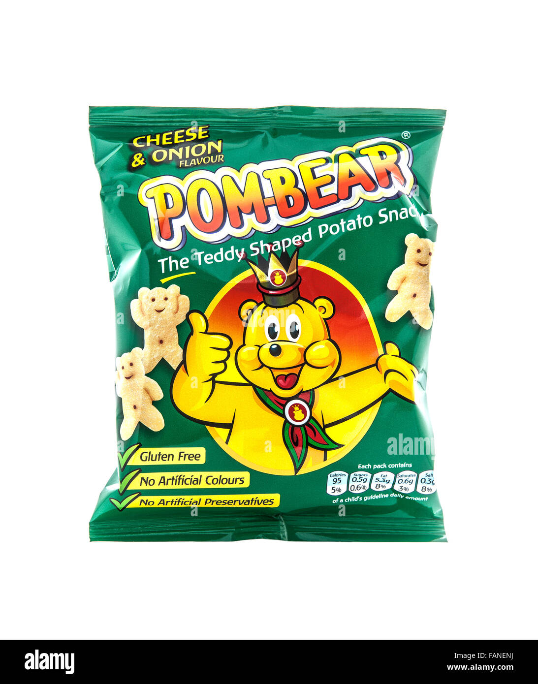 Packet of Pom-Bear Potato Snacks on a white background Stock Photo