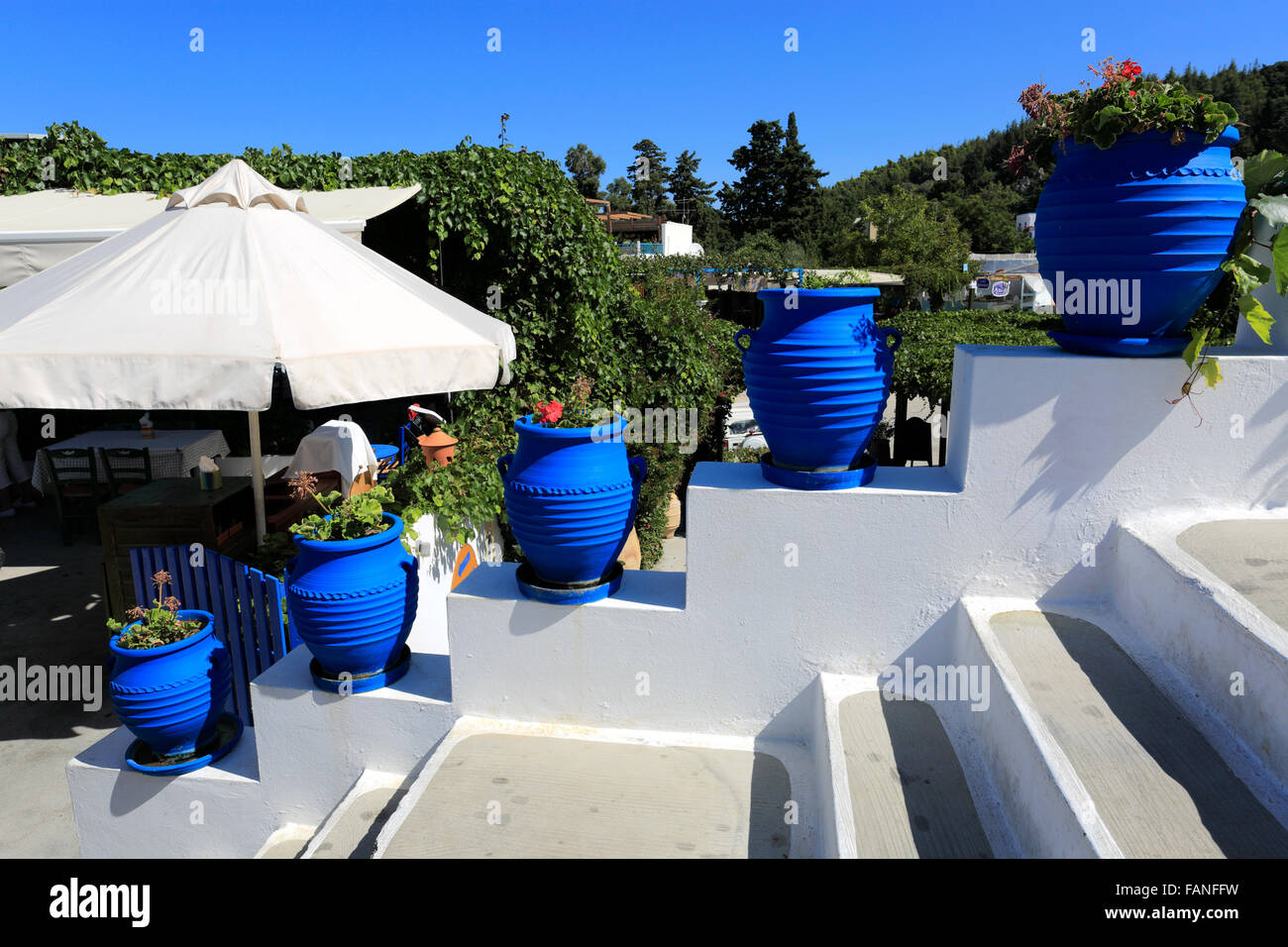 Overview of Zia village, Kos Island, Dodecanese group of islands, South Aegean Sea, Greece. Stock Photo