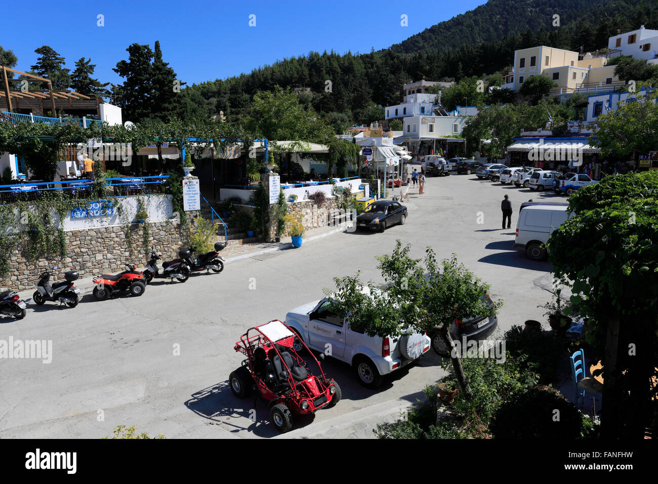 Overview of Zia village, Kos Island, Dodecanese group of islands, South Aegean Sea, Greece. Stock Photo