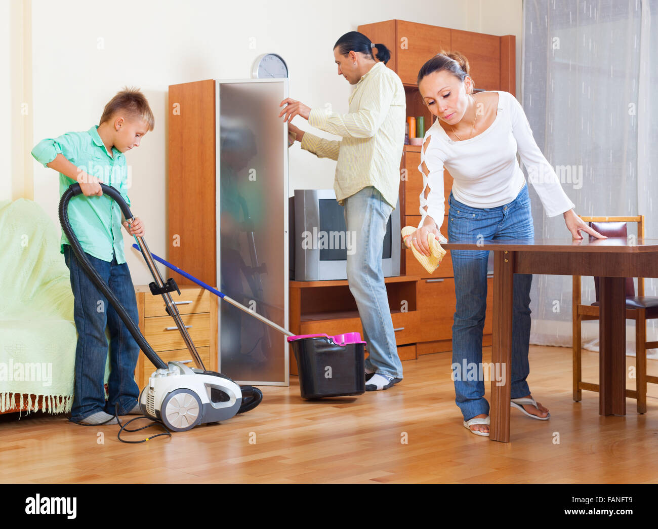 Father son cleaning living hi-res stock photography and images - Alamy