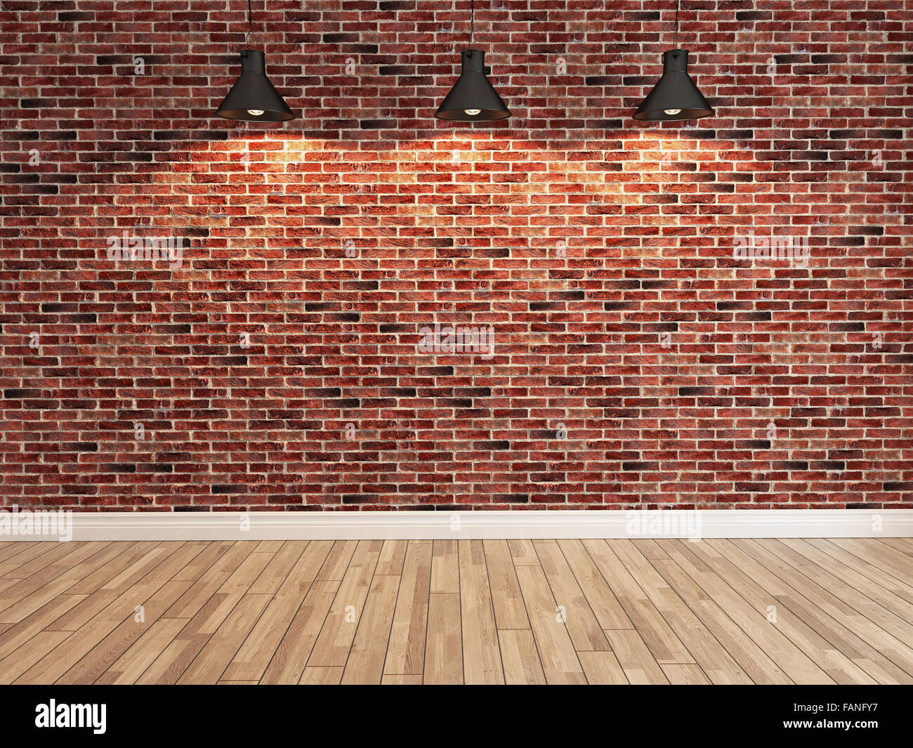 Interior red brick wall decoration under three light, interior wall pattern  and background Stock Photo - Alamy