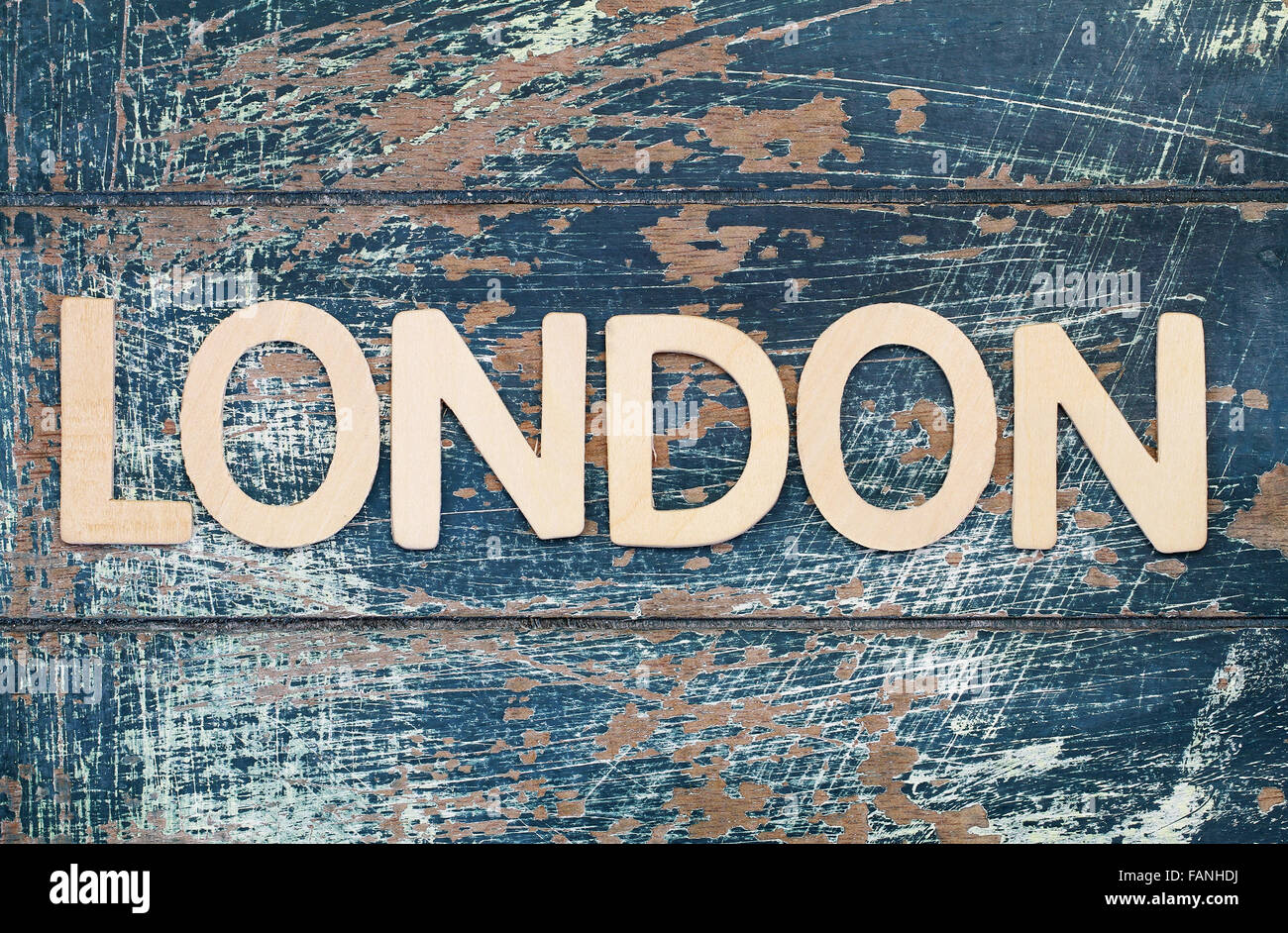 London written with wooden letters on rustic surface Stock Photo