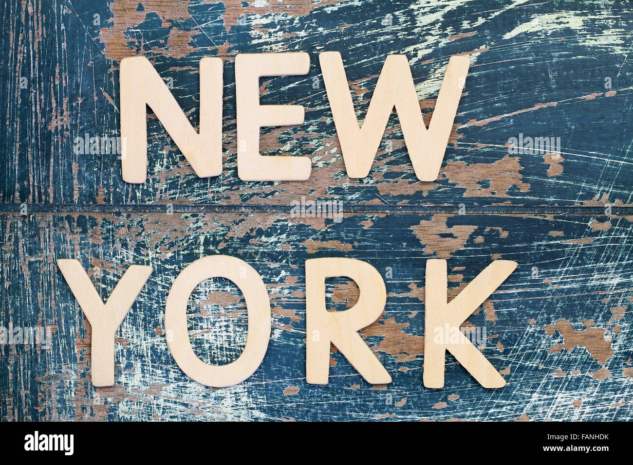 New York written with wooden letters on rustic surface Stock Photo Alamy