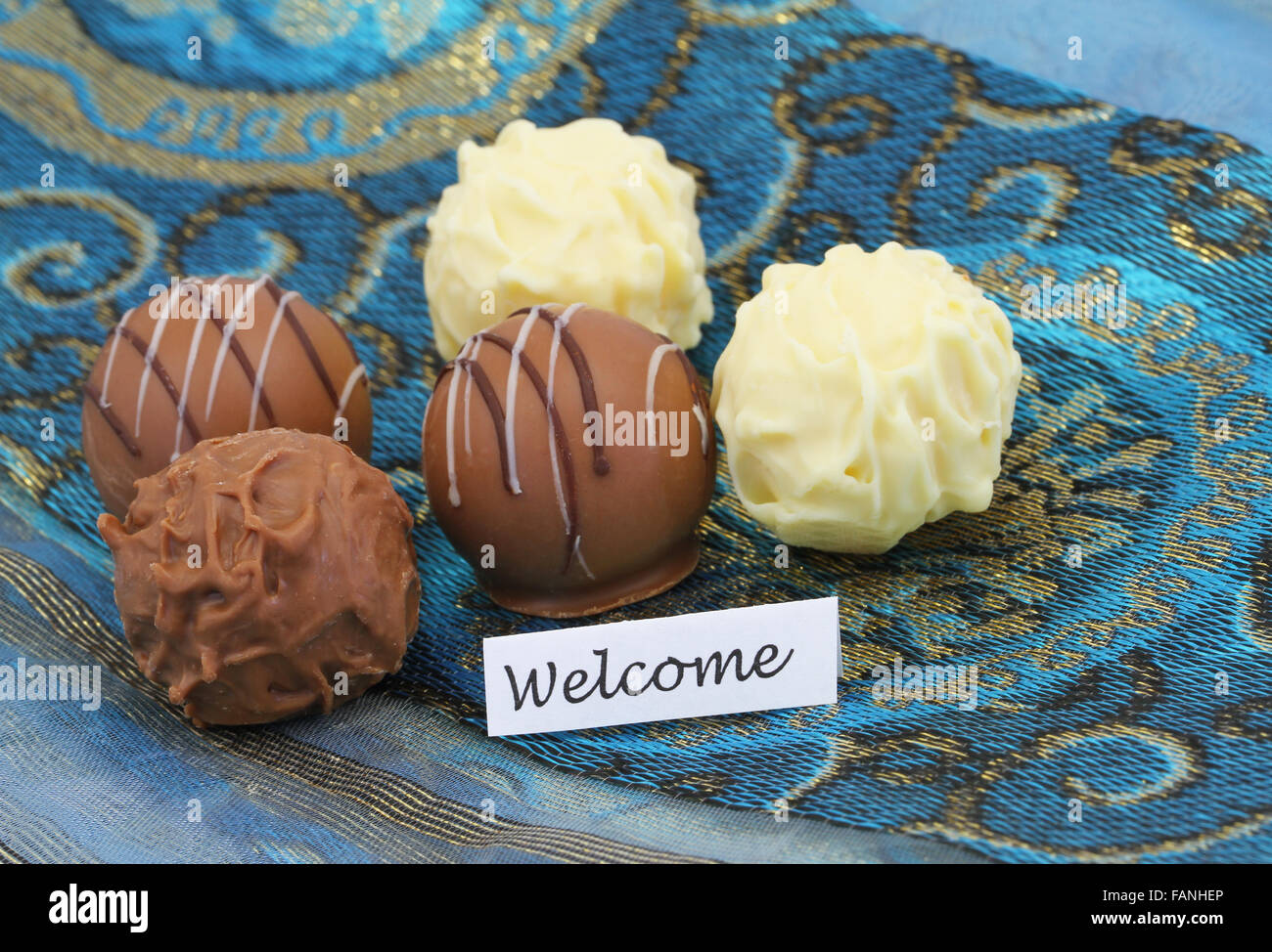 card with assorted truffles and pralines Stock Photo Alamy