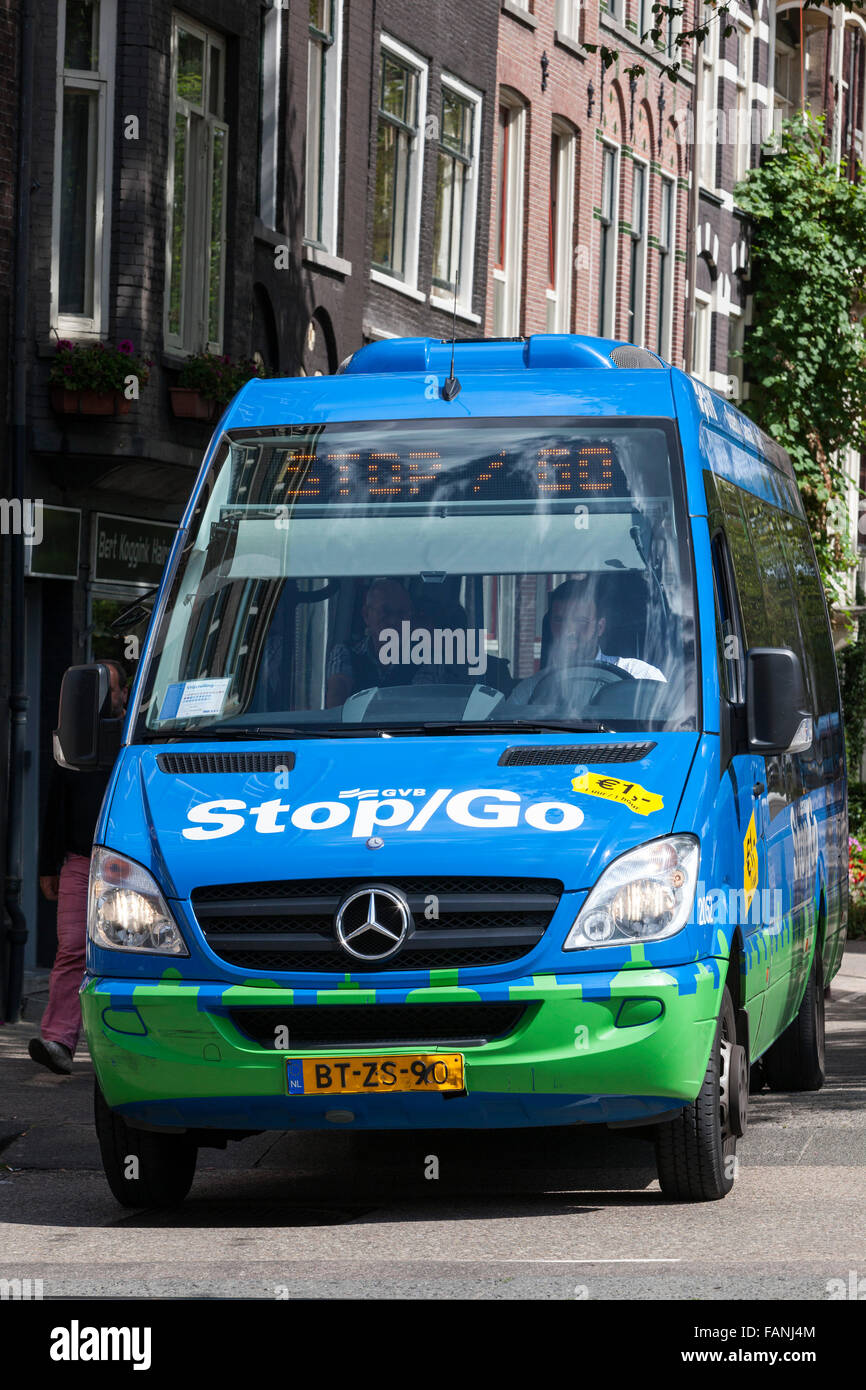 Stop / Go small public transport bus, Amsterdam, Holland, The Netherlands Stock Photo