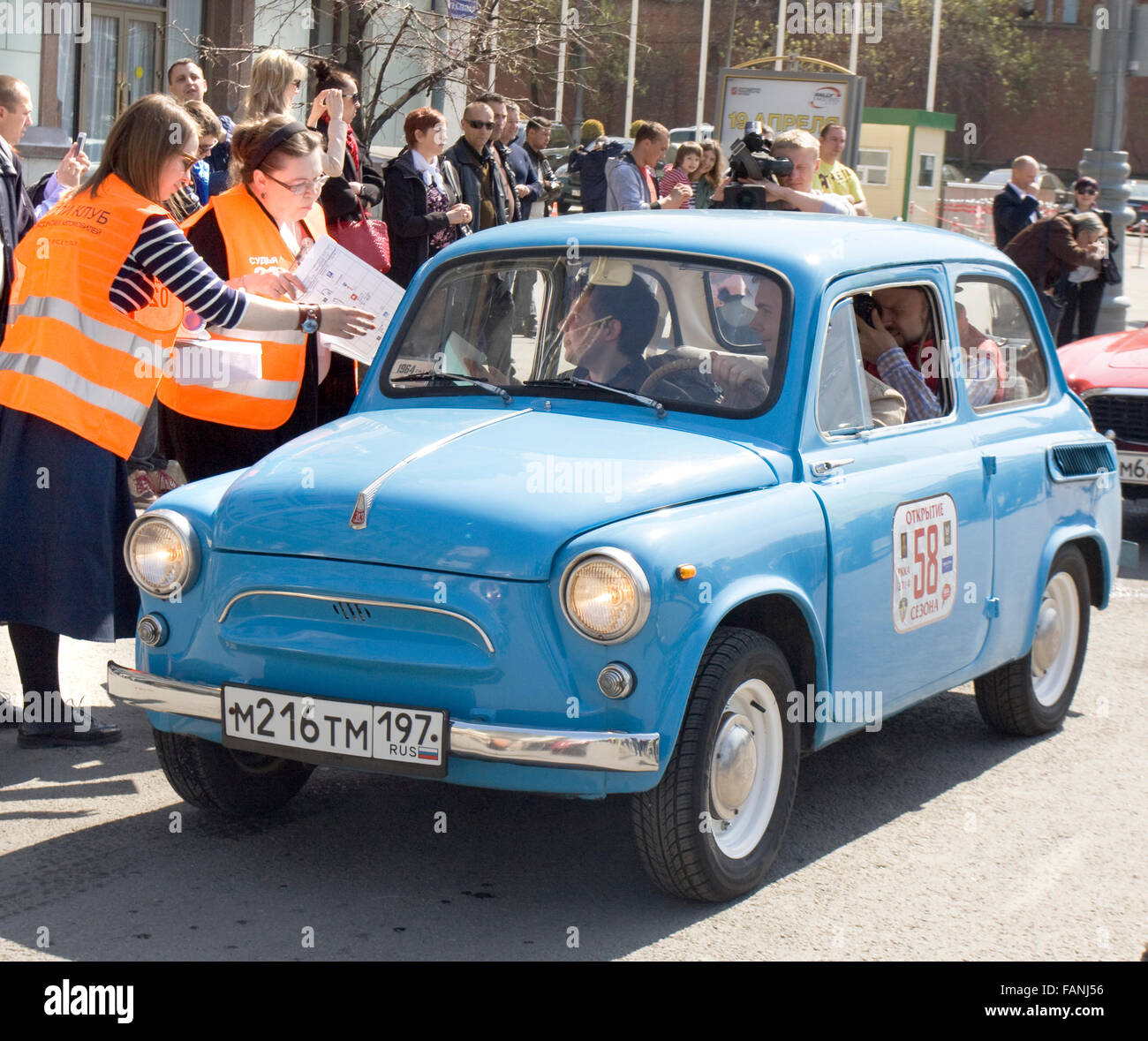 MOSCOW - APRIL 27, 2014: Russian retro car Zaporoschets on rally of ...