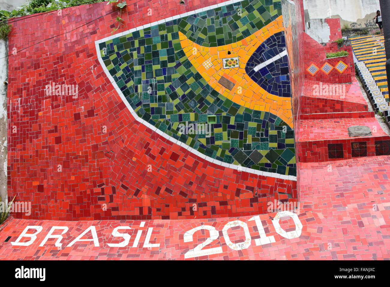 Beautiful mosaic at the Escadaria Selaron, the famous steps in Rio de Janerio Stock Photo