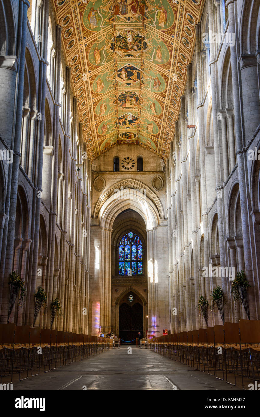Nave at Ely cathedral, England, whose construction was started in 1081 during the reign of William I. Stock Photo