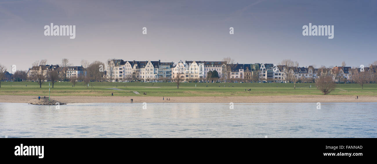 panorama view of Düsseldorf Oberkassel over the river rhine Stock Photo