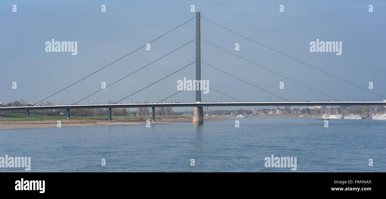 panorama view of Düsseldorf Oberkassel bridge over the river rhine Stock Photo