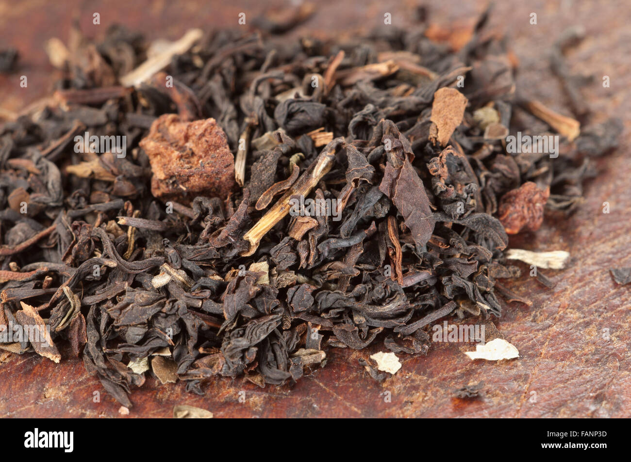 Black tea with strawberry, close up shot Stock Photo