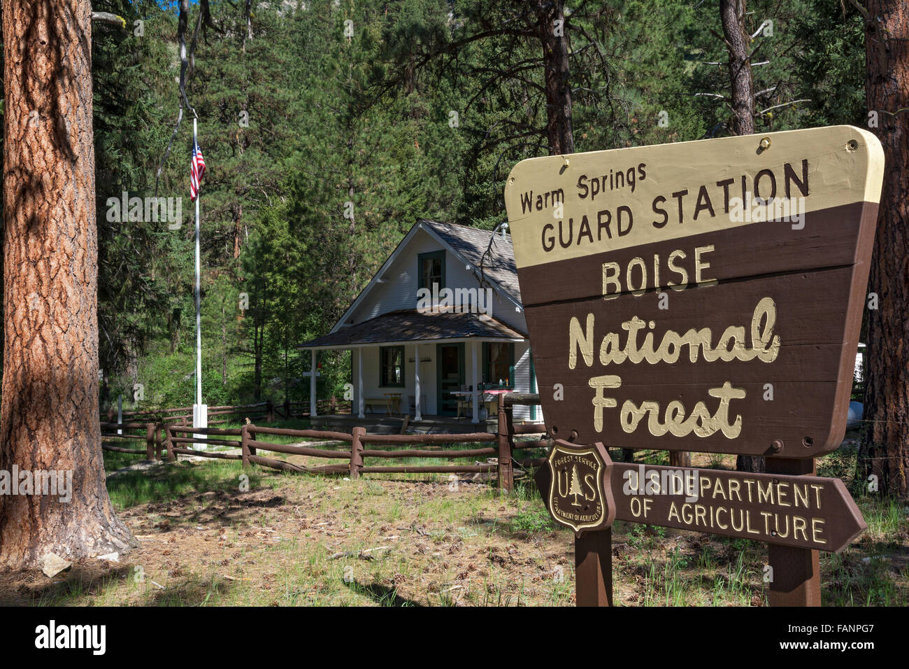 Idaho, Warm Springs, U.S. Forest Service Guard Station Stock Photo