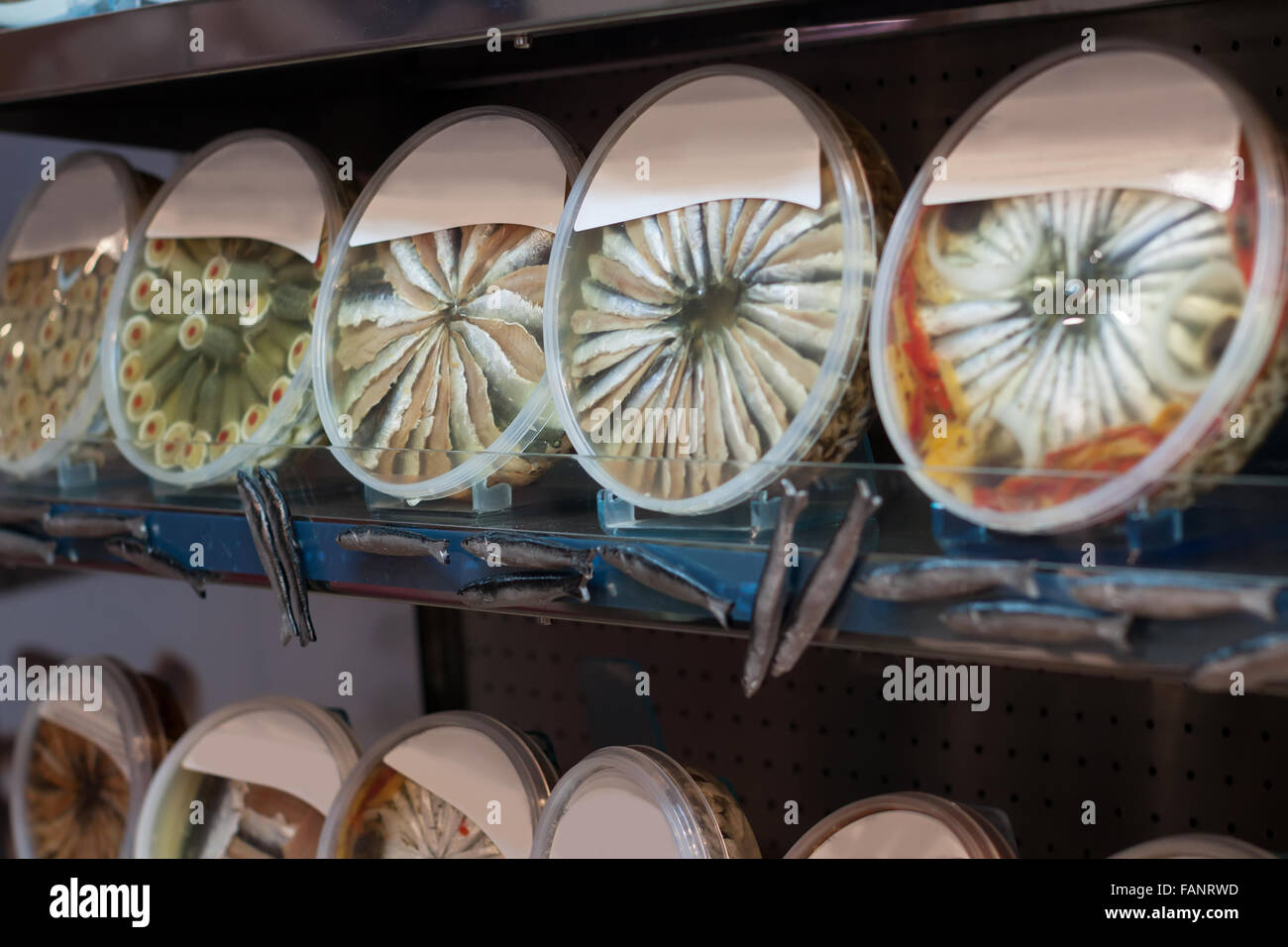 packed seafood products on store shelf Stock Photo Alamy
