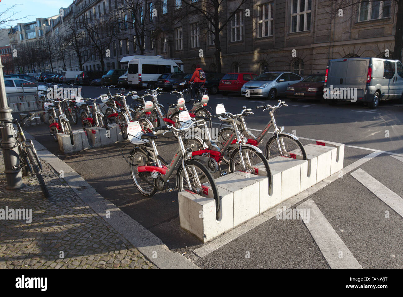 Stands with bikes for rent in Berlin, Germany Stock Photo