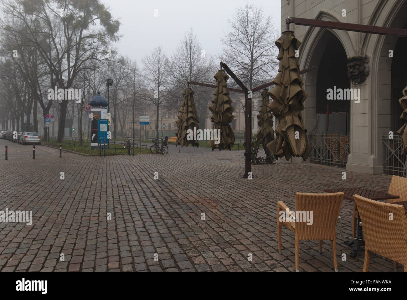 Rainy New Year's day at the Nauner Tor in Potsdam, Germany Stock Photo